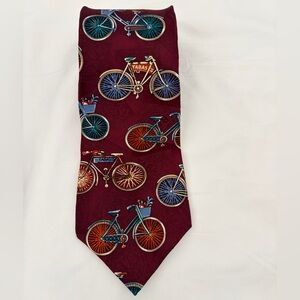 Tabasco Burgundy Bicycle-Print Men's Silk Tie